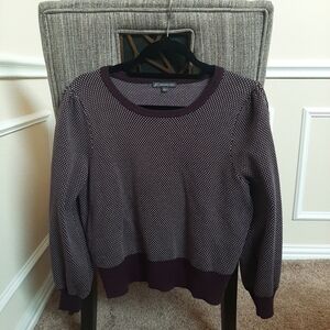 Adrianna Papell Plum and Cream Scoop Neck Puff Sleeves Sweater